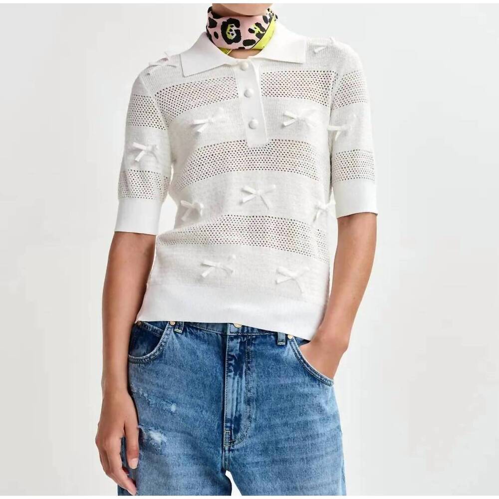 NEW ESSENTIEL ANTWERP jarts knit polo with bows in white